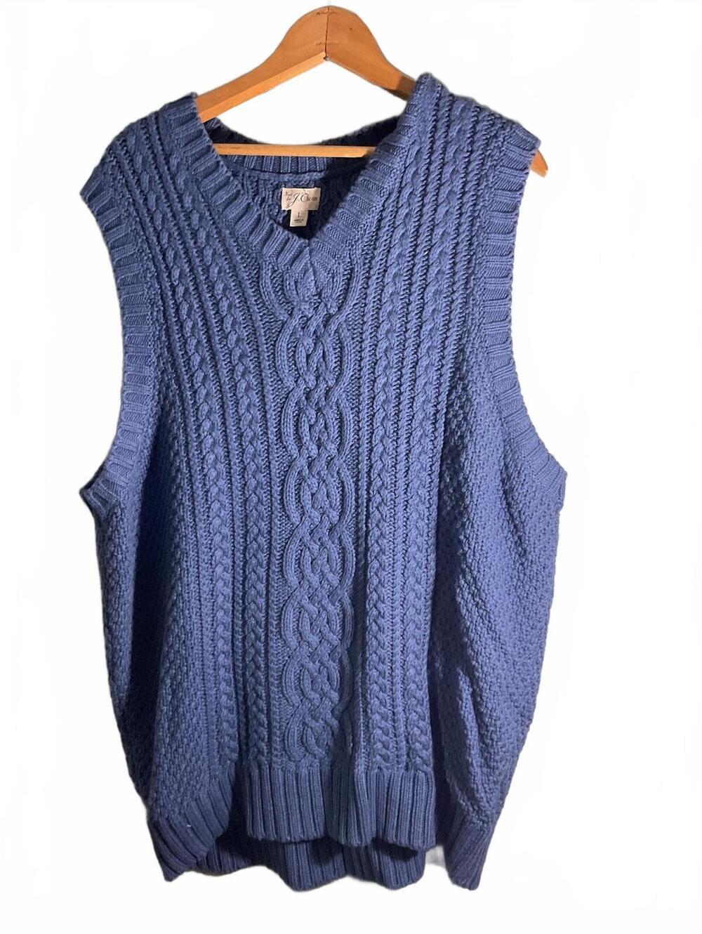 J. Crew Blue Cable Knit Cotton Sweater Vest Large
